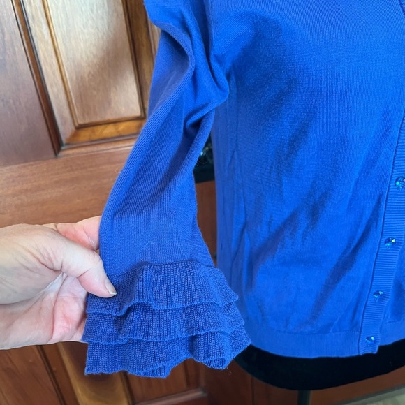 kate spade Button Down Embellished Cardigan Royal Blue Beads Sequin Yoke Small - Picture 2 of 10